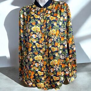 C Wonder Women's Floral Orange Blossom Gold Button Down Long Sleeve Blouse